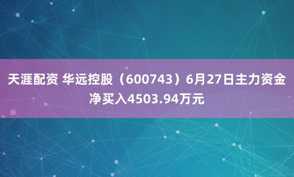 天涯配资 华远控股（600743）6月27日主力资金净买入4503.94万元